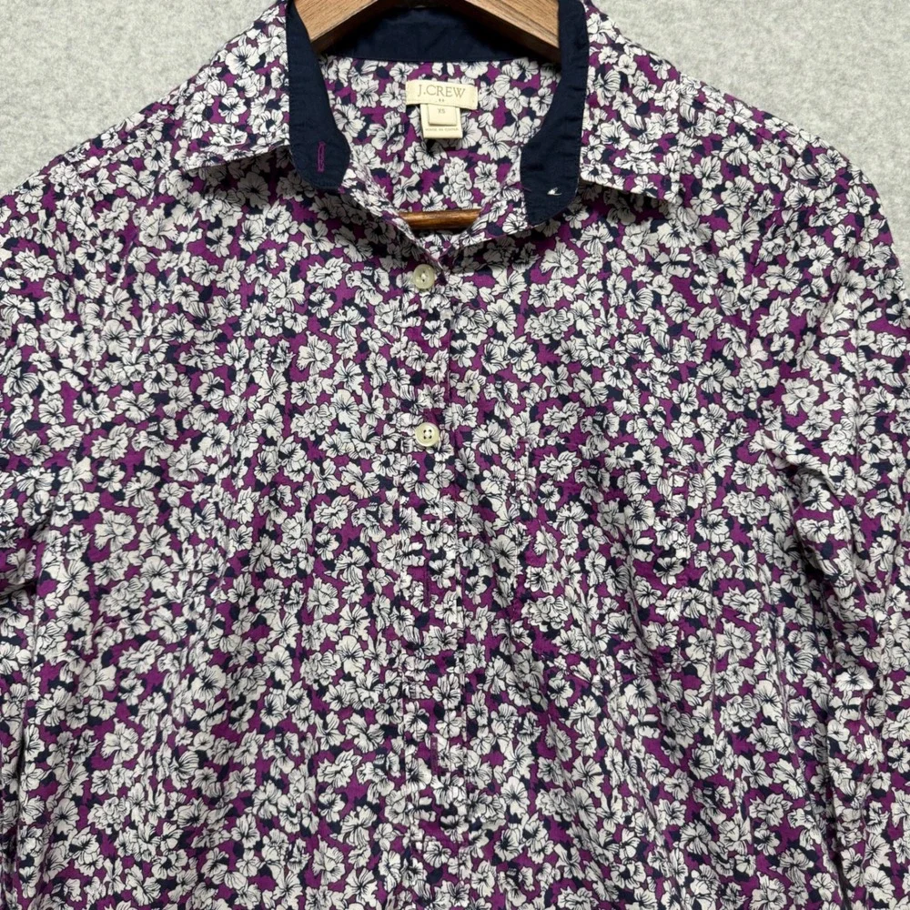 J.Crew Button Up Women XS Purple Floral Cotton Long Sleeve Cottagecore Feminine‎